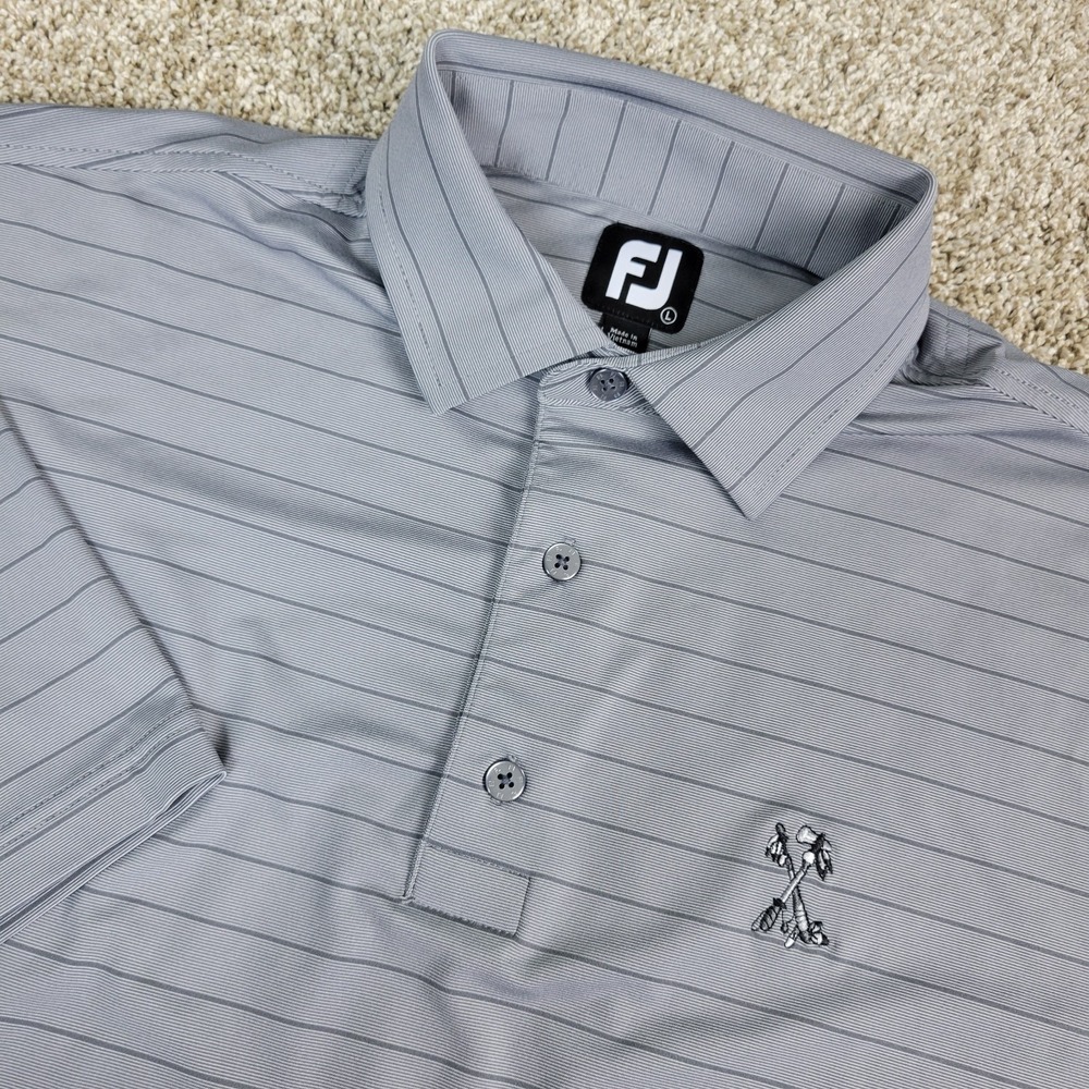 FootJoy Mens Large‎ Gray Striped Performance Stretch Golf Polo Short Sleeve